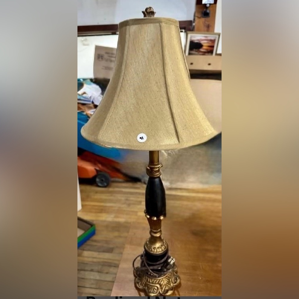 Neoclassical Elegant Gold and Black Table Lamp with Beige Shade